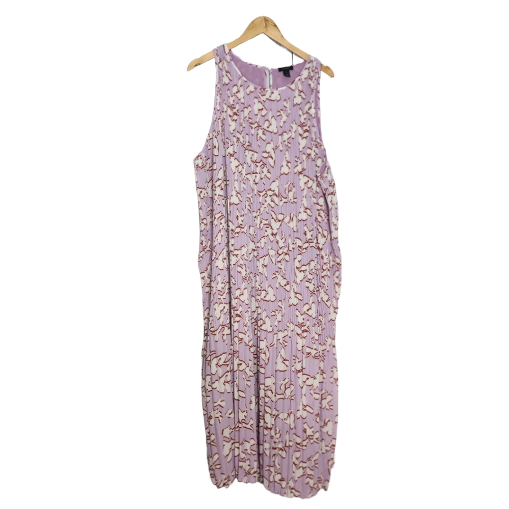 Halogen Maxi Pleated dress with abstract bunnies print sz 3X